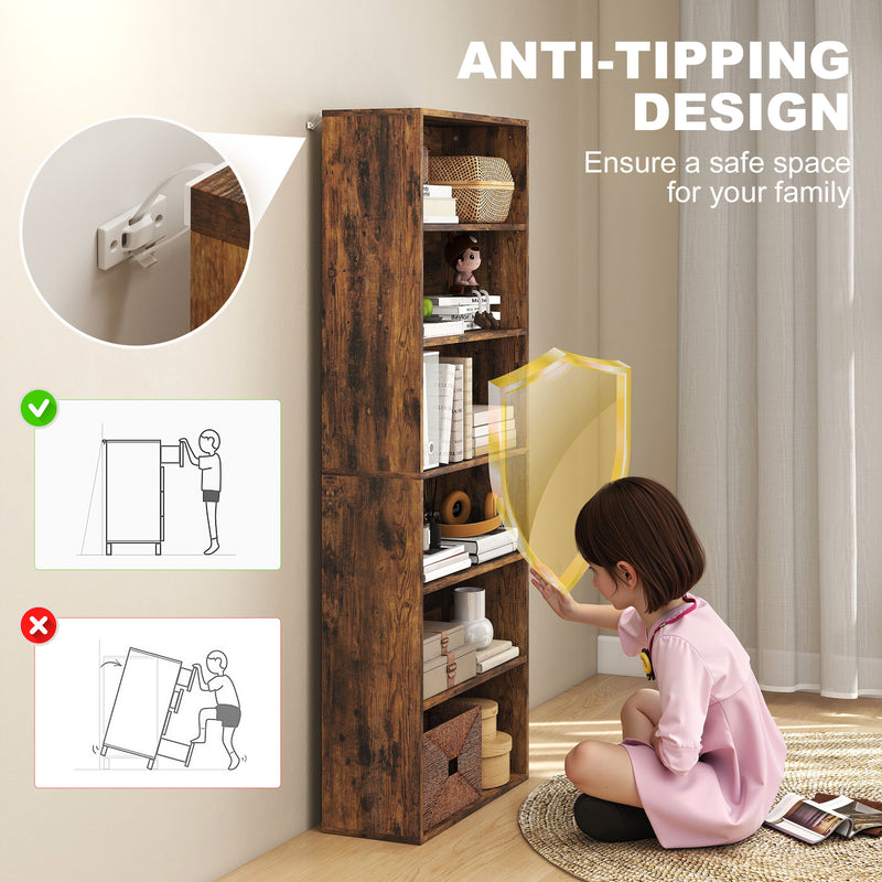 6 Tier Wooden Bookcase With Open Shelves For Living Room Or Office Rustic Brown AOSOM