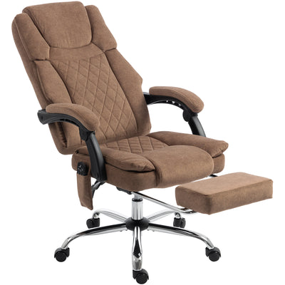 Massage Office Chair with Heated Lumbar Support and Reclining Footrest for Home Office Brown AOSOM