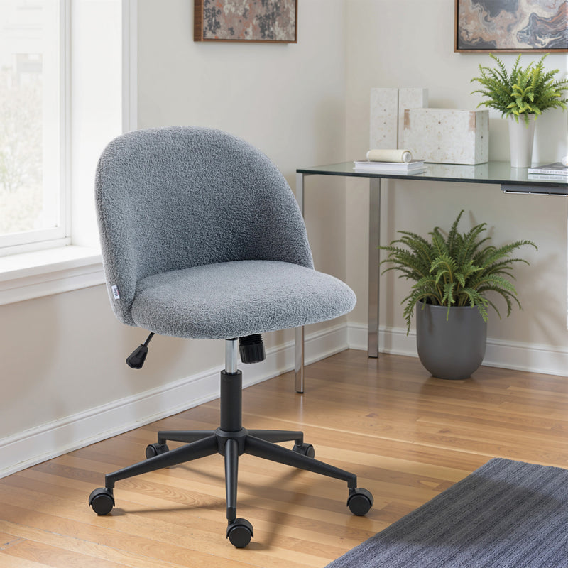 Teddy Fleece Swivel Office Chair with Wheels and Adjustable Height for Home Grey AOSOM