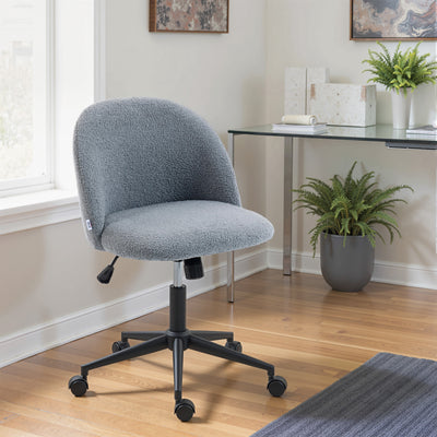 Teddy Fleece Swivel Office Chair with Wheels and Adjustable Height for Home Grey AOSOM