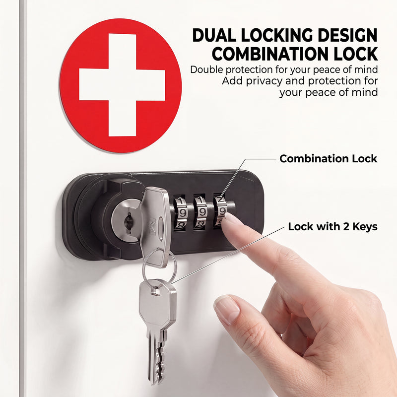 Medicine Cabinet with Lock for Secure Home Storage and Easy Wall Mounting White Red