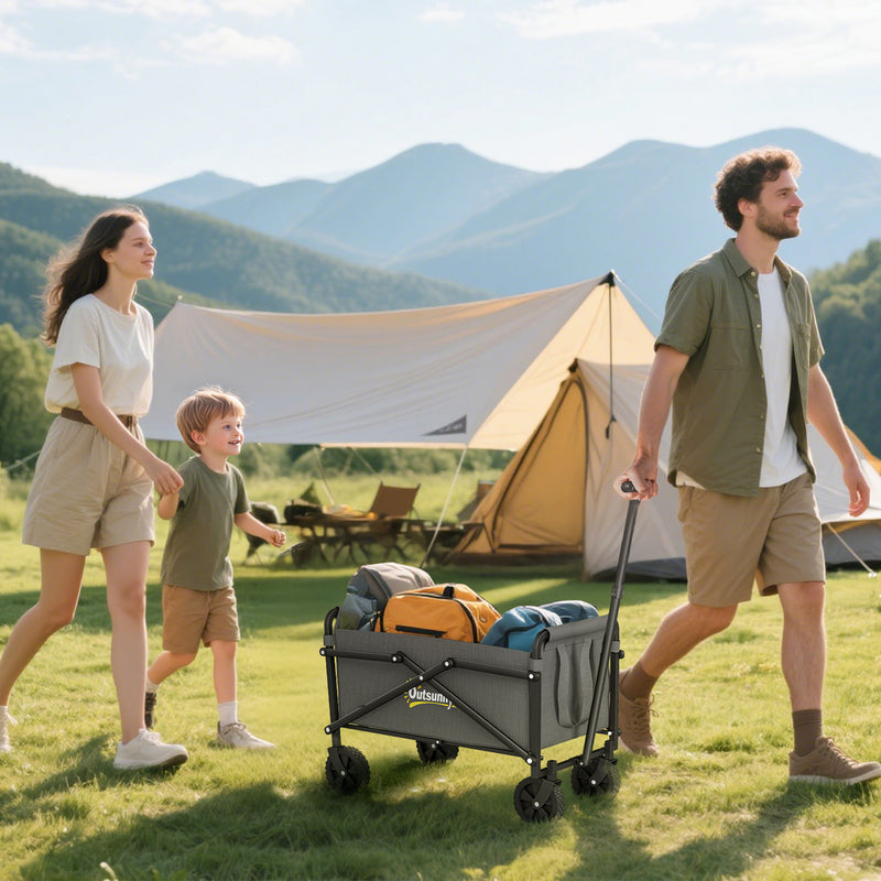 Folding Festival Trolley Wagon With Adjustable Handle 60kg Load Capacity Grey