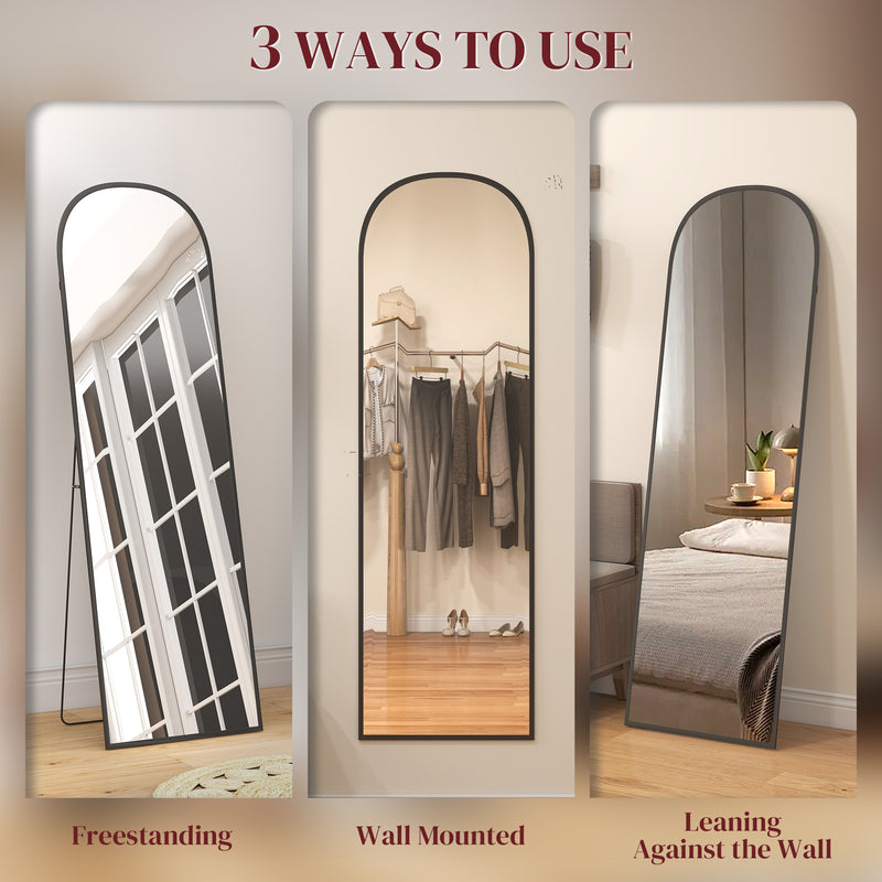Black 165cm Full Length Standing Mirror With Aluminium Frame For Bedroom Or Hallway