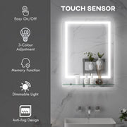 Large LED Bathroom Vanity Mirror with Shelf Smart Touch Anti Fog and 3 Light Settings White