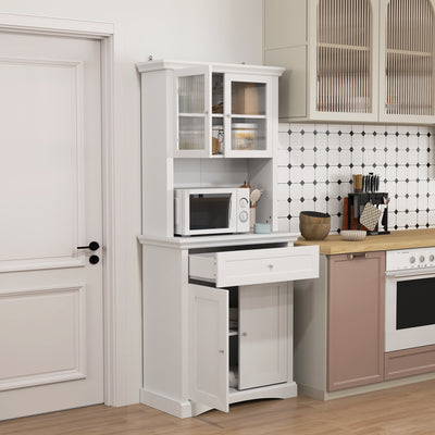 White 4 Door Freestanding Kitchen Cabinet with Drawer Glass Doors and Shelves