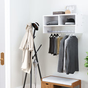 White Wall Mounted Coat Rack With Hooks And Shelf For Hallway Storage And Organisation