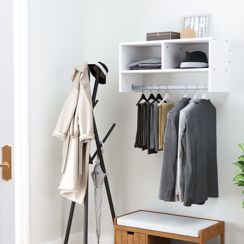 White Wall Mounted Coat Rack With Hooks And Shelf For Hallway Storage And Organisation