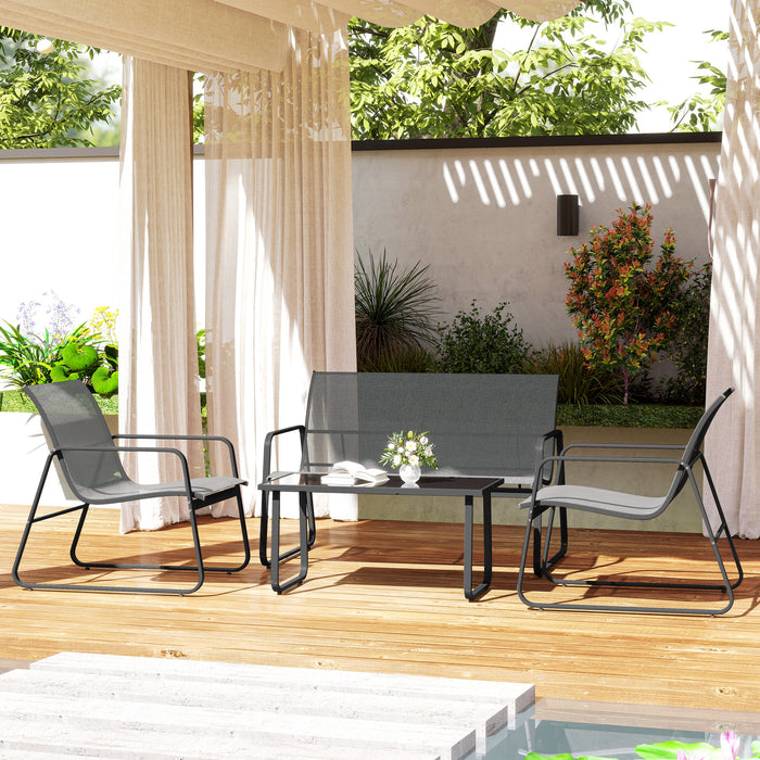 4 Piece Garden Furniture Set Light Grey Patio Sofa Set With Glass Table by Outsunny