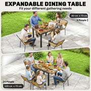 Extendable Garden Dining Table Ready Assembled for Easy Outdoor Hosting Natural Black Outsunny