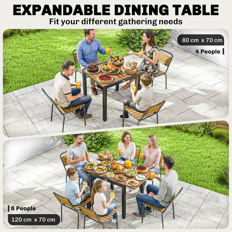 Extendable Garden Dining Table Ready Assembled for Easy Outdoor Hosting Natural Black Outsunny