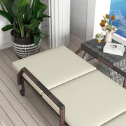 Set of 2 Cream White Rattan Sun Loungers with Adjustable Backrest and Wheels for Garden