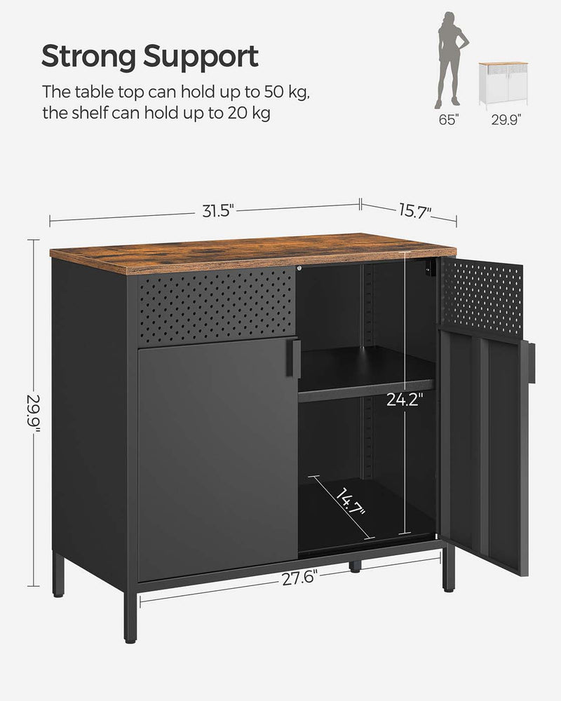 Dimensions diagram showing the Vasagle cabinet at 80 x 40 x 76 cm with a 50 kg top load