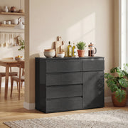 Sideboard with Five Drawers and Cabinet for Organised Home Storage Black AOSOM