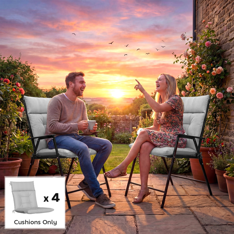 Garden Chair Cushion Set of 4 with Headrest and Back Support Water Repellent Light Grey Outsunny
