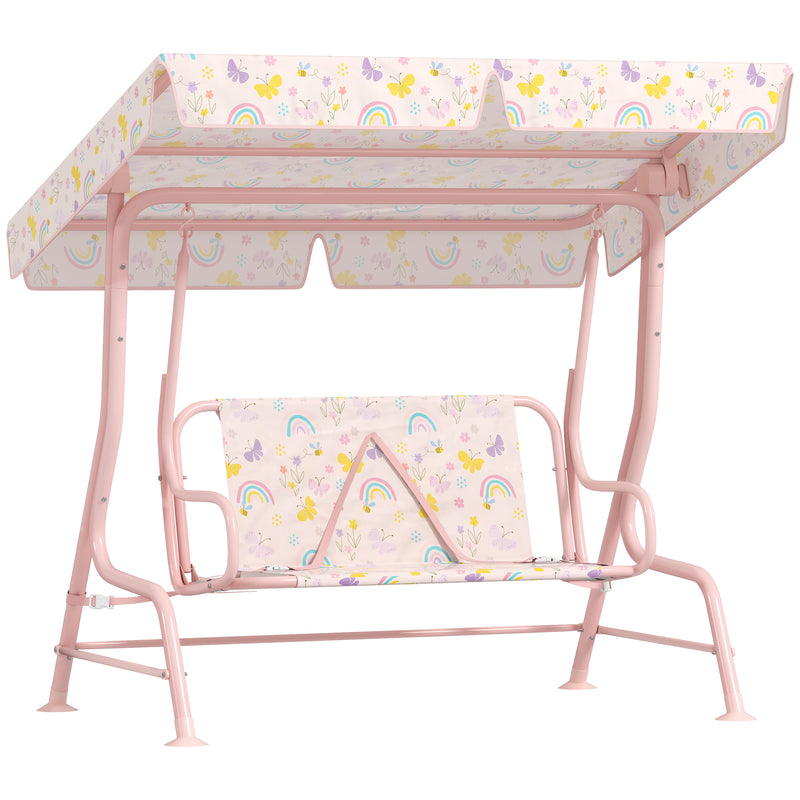 Kids Garden Swing Chair 2 Seater With Adjustable Canopy and Safety Belt Pink by AIYAPLAY