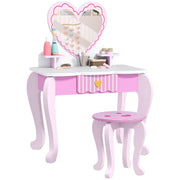 Pink Kids Dressing Table Set With Stool Mirror and Drawer by AIYAPLAY