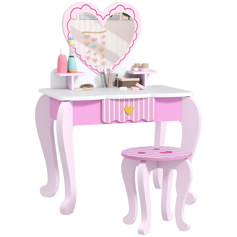 Pink Kids Dressing Table Set With Stool Mirror and Drawer by AIYAPLAY