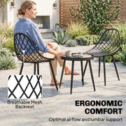 3pc Bistro Set for Small Balconies with Weatherproof Metal Frame and Mesh Chairs, Black Outsunny