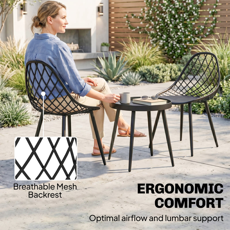 3pc Bistro Set for Small Balconies with Weatherproof Metal Frame and Mesh Chairs, Black Outsunny