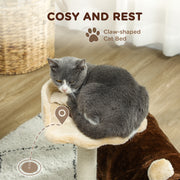 Small Cat Tree with Scratching Post Bed Tunnel and Toy Ball Dark Brown by PawHut