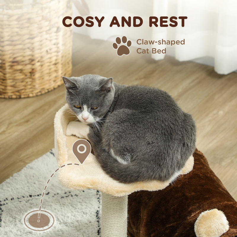 Small Cat Tree with Scratching Post Bed Tunnel and Toy Ball Dark Brown by PawHut