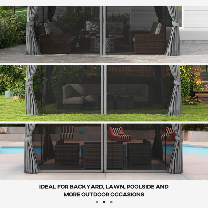 Light Grey 3 x 4m Aluminium Garden Gazebo with Nets and Curtains by Outsunny