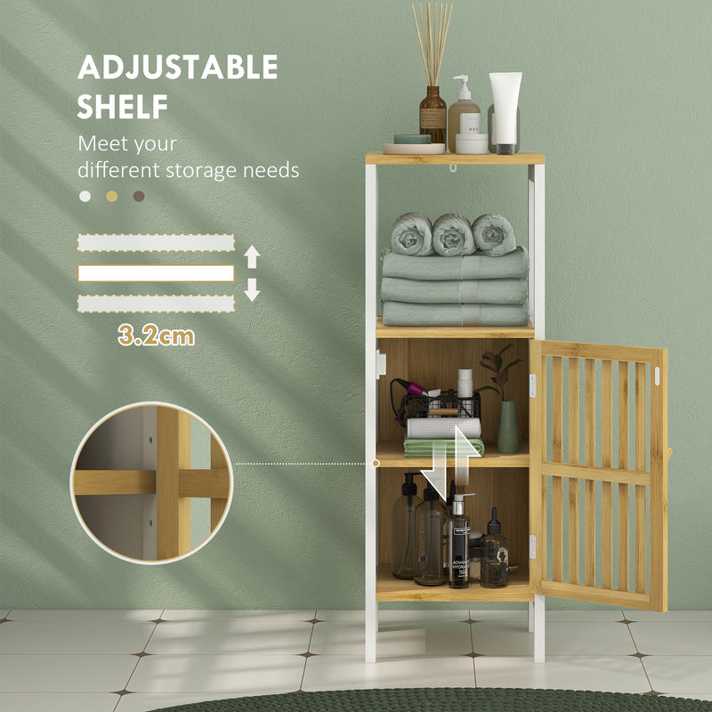 Bamboo Blend Retro Bathroom Storage Unit with Cupboard and Shelves