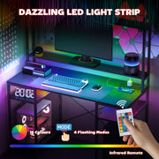 Black Computer Desk with LED Lights and Power Outlets Home Office Gaming Desk by HOMCOM