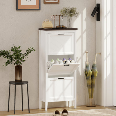 Slim Shoe Storage Cabinet for Narrow Hallways with Flip Drawers and Adjustable Shelves White Homcom
