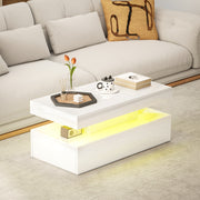 LED Coffee Table With Hidden Storage High Gloss Finish Ideal For Modern Living Rooms White