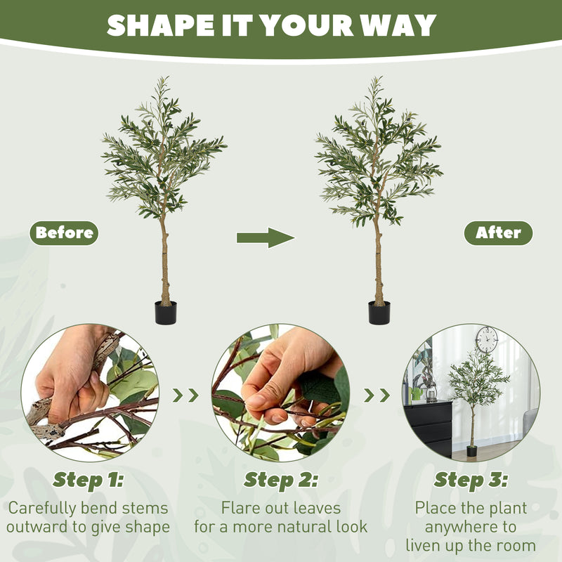 Set of 2 Artificial Olive Trees 150cm Tall with 720 Leaves in Pots For Indoor Decor Green