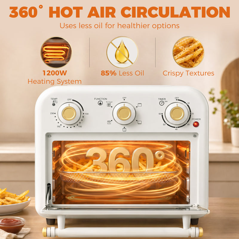 Air Fryer Oven 12L for Quick Family Meals with Simple Controls Cream White Gold Tone
