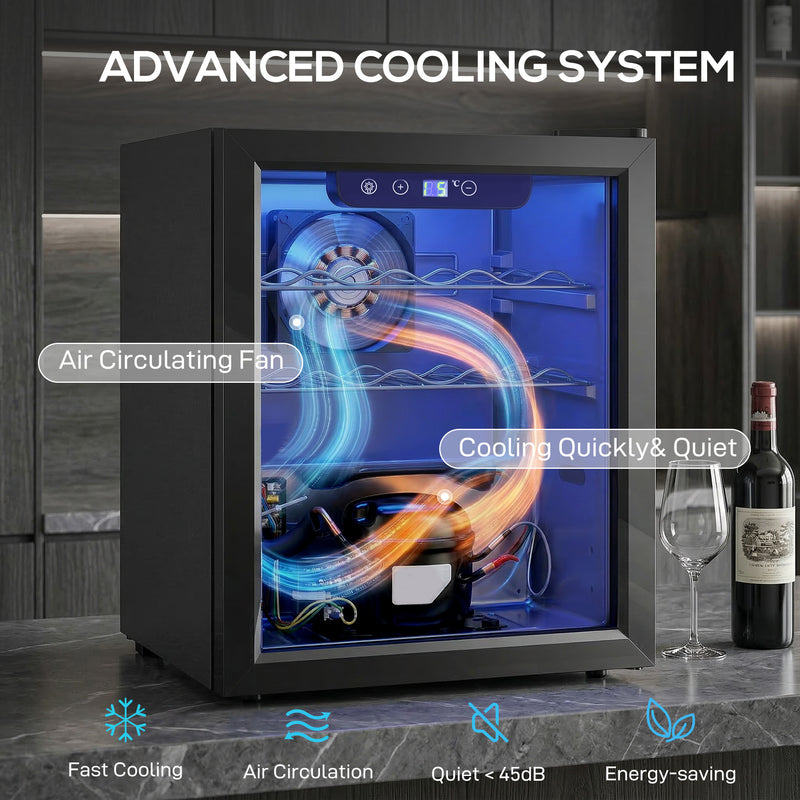Wine Cooler for 16 Bottles with Double-Glass Door for Kitchens and Home Bars Black Homcom