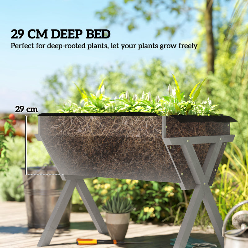 Wooden Raised Garden Planter Box With Legs And Liner For Outdoor Growing Light Grey AOSOM