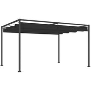 Black 4m x 3m Metal Pergola with Retractable Canopy Roof by Outsunny