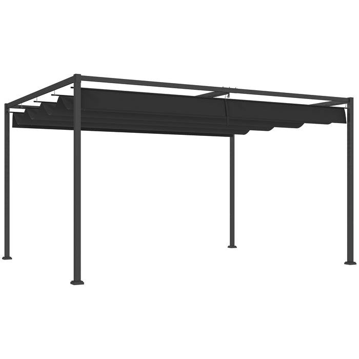 Black 4m x 3m Metal Pergola with Retractable Canopy Roof by Outsunny