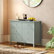 Green 6 Drawer Chest of Drawers With Fluted Drawer Fronts and Gold Knobs - 100x40x78cm Homcom