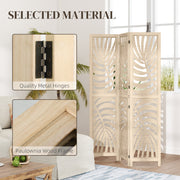 3 Panel Folding Room Divider with Palm Leaf Design for Home Office Privacy, Natural Wood AOSOM