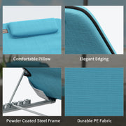 Set of 2 Blue Reclining Beach Chairs with Metal Frames for Garden Camping or Travel