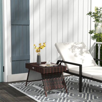 Brown Rattan Foldable Outdoor Coffee Table With Steel Frame for Garden by Outsunny