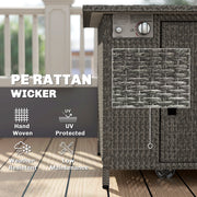 Outdoor Rattan Gas Fire Pit Table With Adjustable Flame And Glass Guard Dark Grey Outsunny