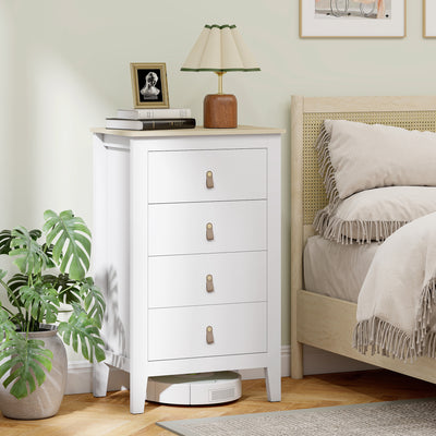4 Drawer Chest of Drawers with PU Leather Handles and Smooth Metal Runners, White