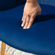 Velvet Wingback Armchair with Footstool for Living Room or Bedroom Steel Legs Dark Blue