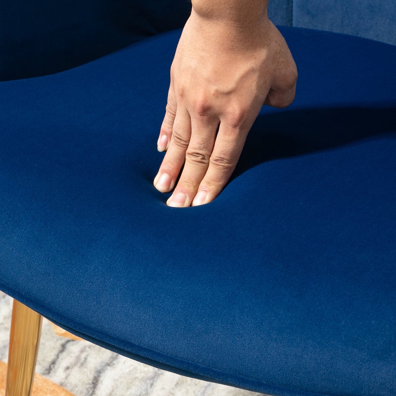 Velvet Wingback Armchair with Footstool for Living Room or Bedroom Steel Legs Dark Blue