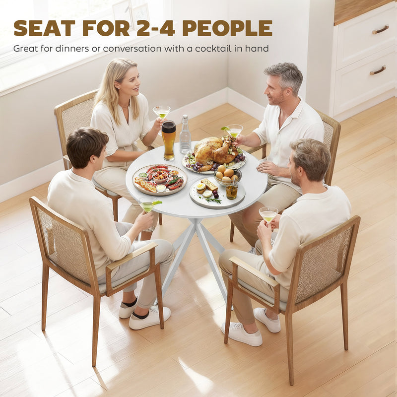 White Round Dining Table for 4 with Easy Clean White Top and Stable Legs (80cm) Homcom