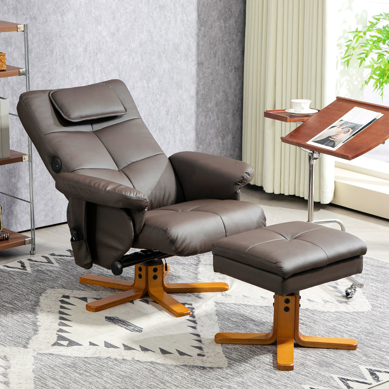 Brown Faux Leather Massage Recliner Chair with Storage Ottoman Footstool by HOMCOM