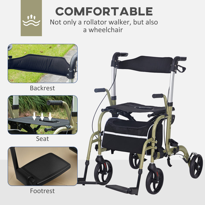 Rollator Walker with Wheels Brakes and Storage Bag Yellow Green by HOMCOM