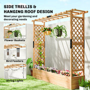 Large Wooden Garden Planter With Trellis Ideal for Climbing Plants Fir Wood Brown Outsunny