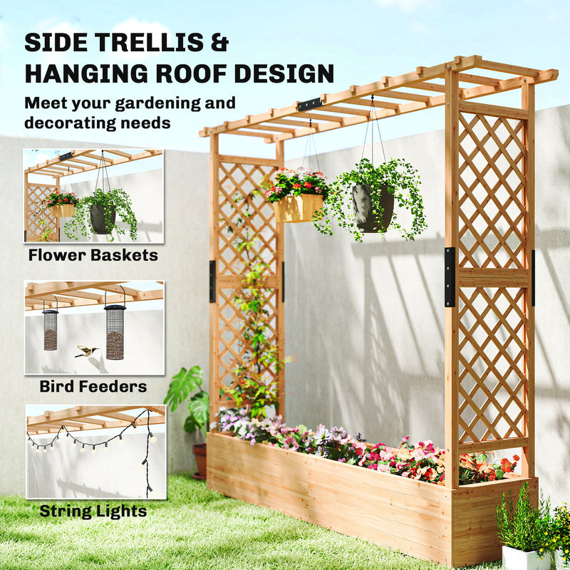 Large Wooden Garden Planter With Trellis Ideal for Climbing Plants Fir Wood Brown Outsunny