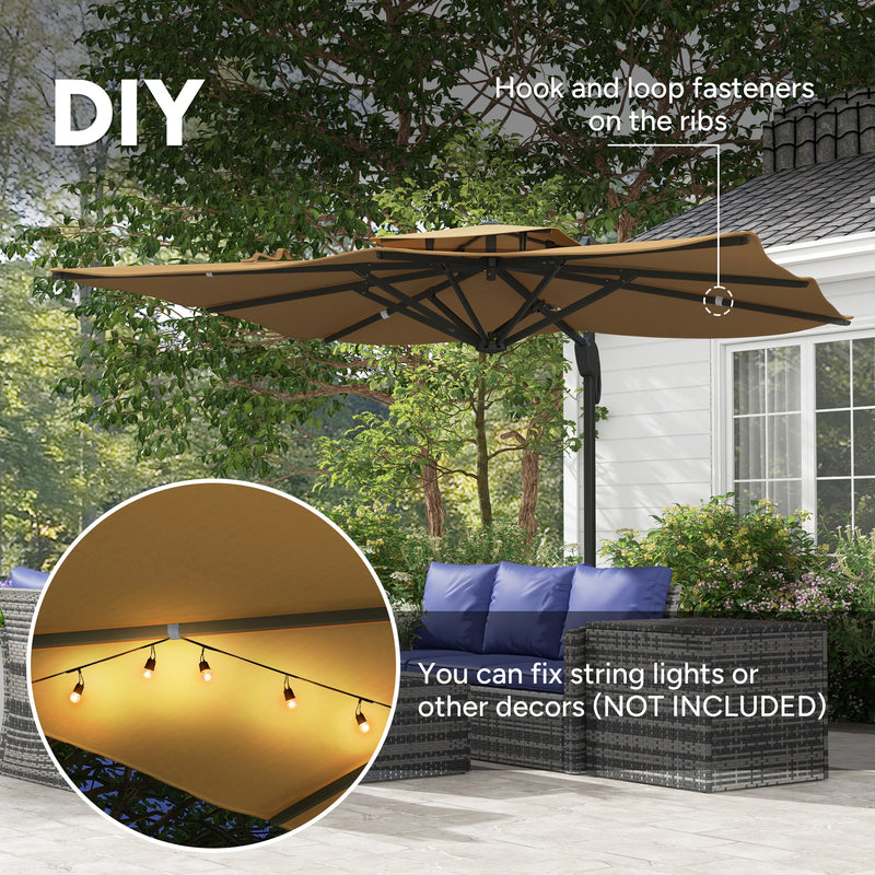 Khaki 3m Cantilever Garden Parasol with Hydraulic Lift for Easy Outdoor Shade